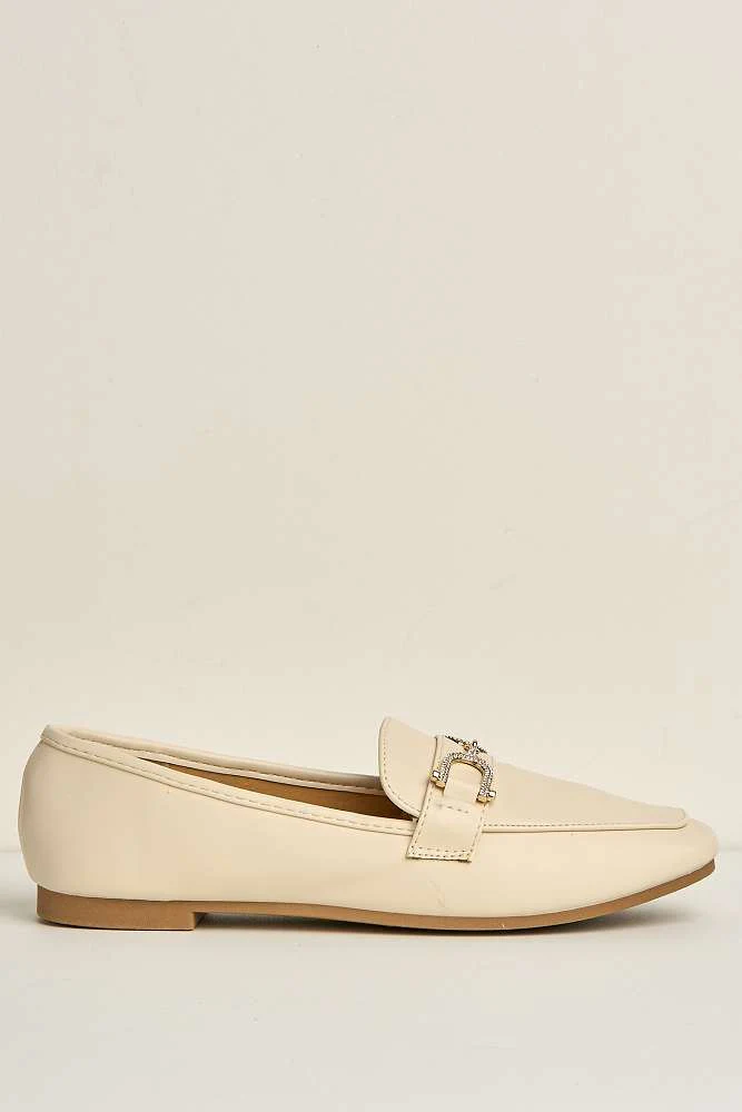Mona Horsebit Diamante Detail Loafers in Beige - Image 6