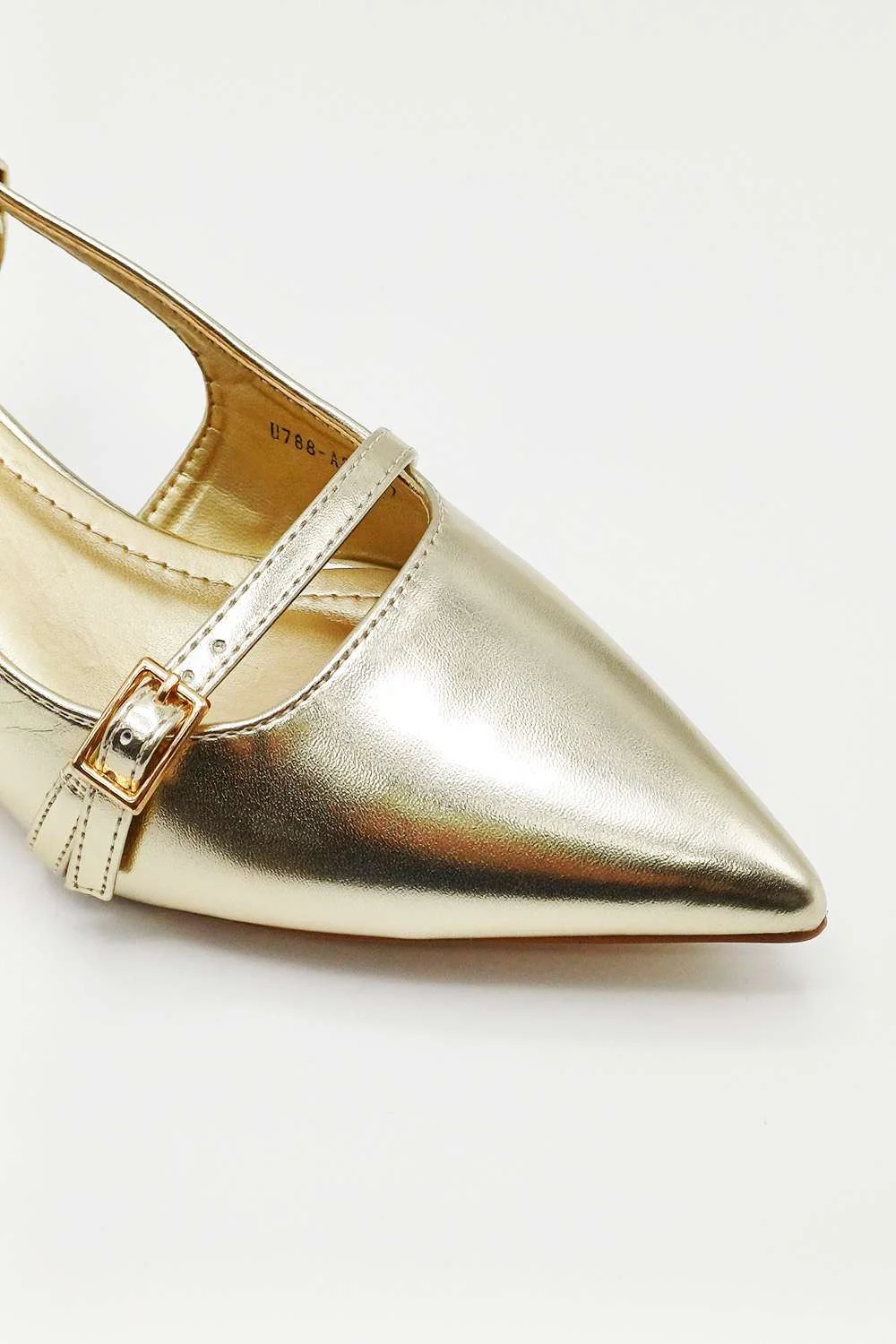 Moranna Buckle Strap Kitten Heel Court Shoes in Gold - Image 6