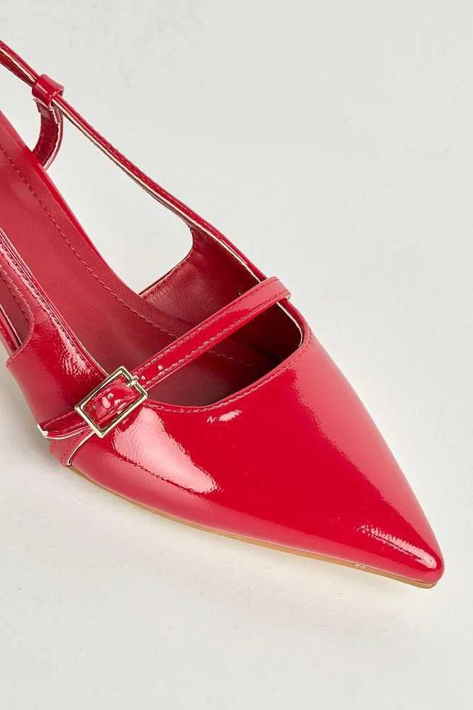 Moranna Buckle Strap Kitten Heel Court Shoes in Red - Image 5