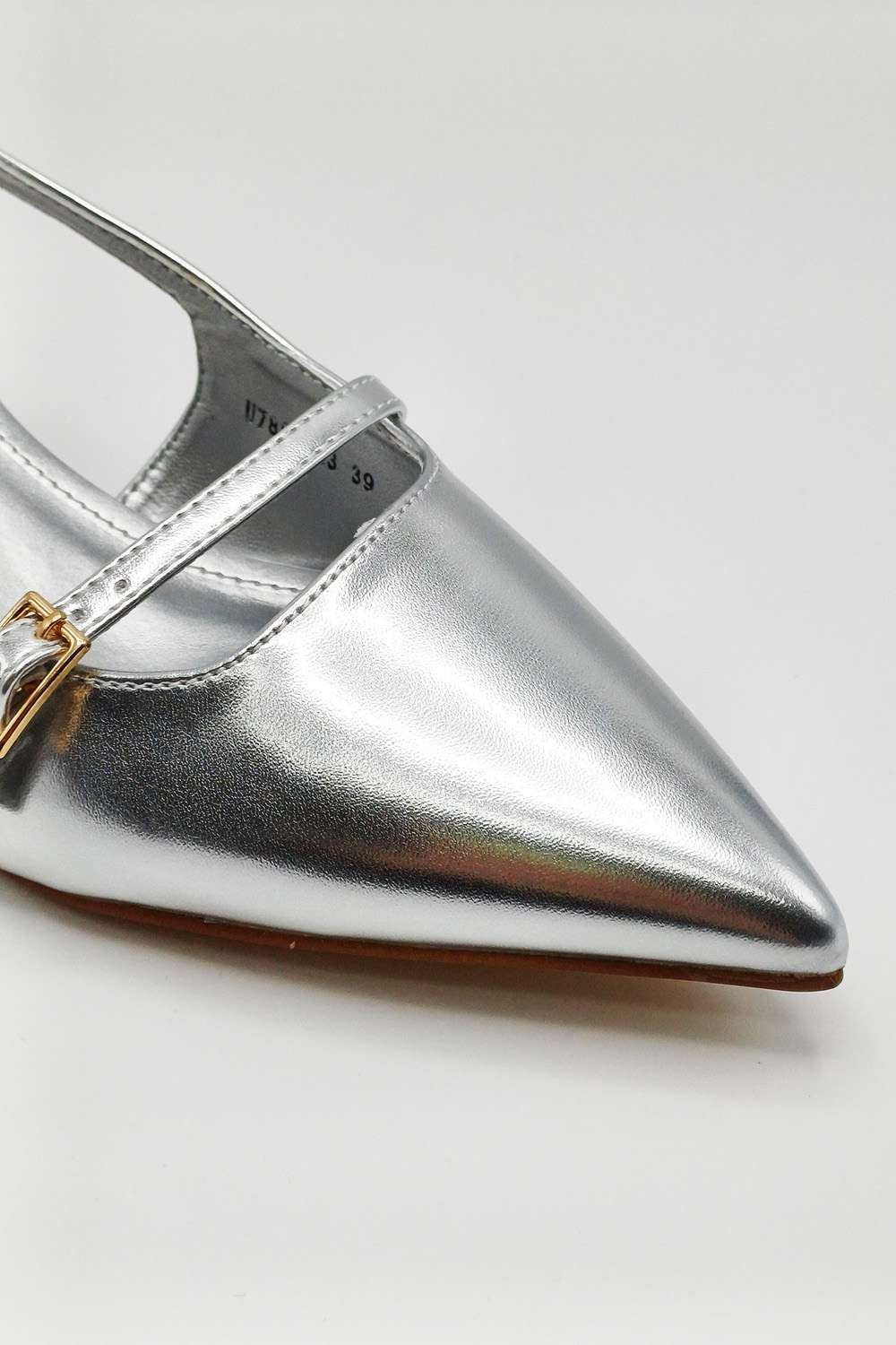 Moranna Buckle Strap Kitten Heel Court Shoes in Silver - Image 7