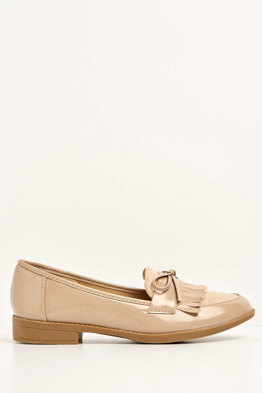 Morgan Fringe Detail Bow Loafers in Beige - Image 3
