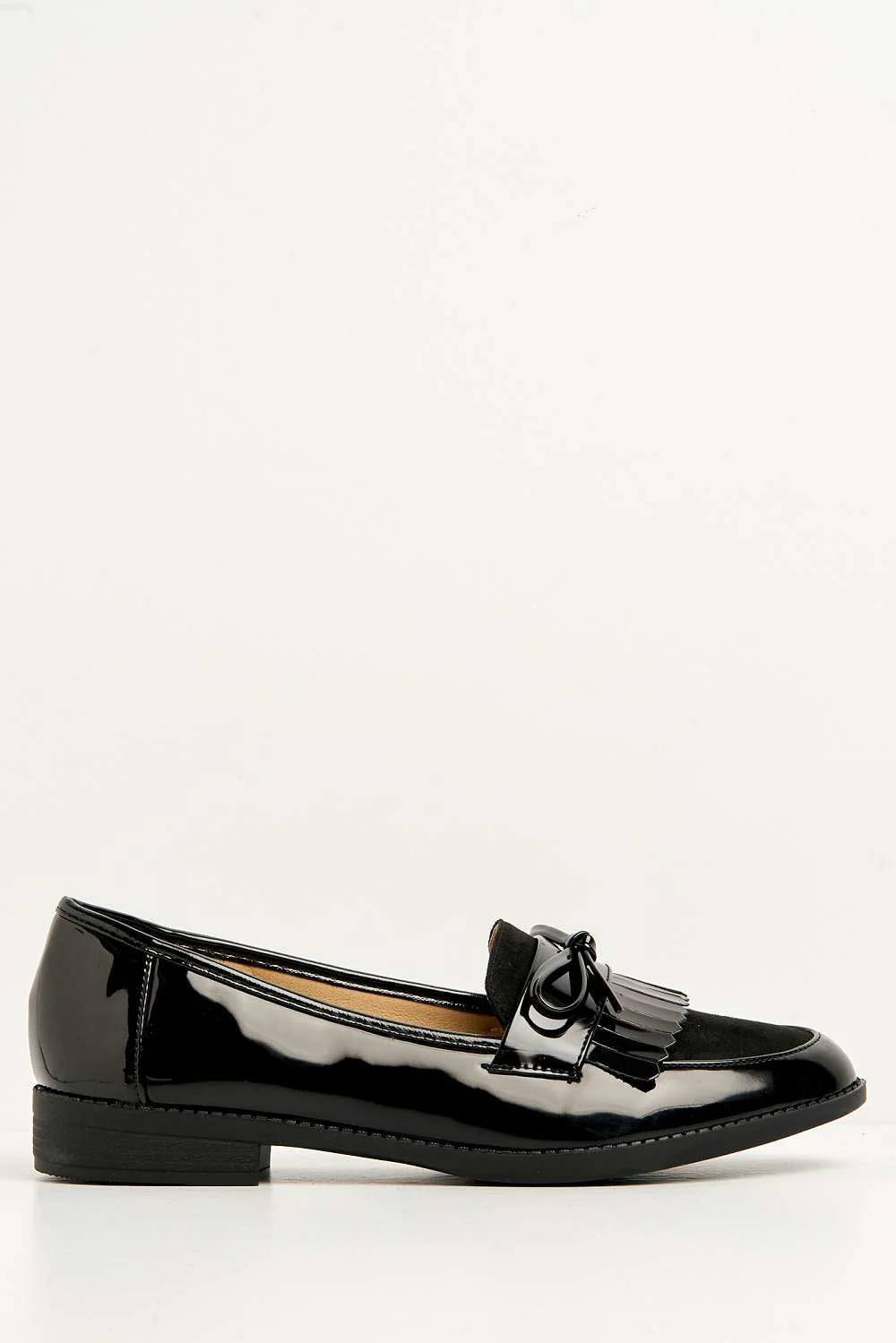Morgan Fringe Detail Bow Loafers in Black - Image 4