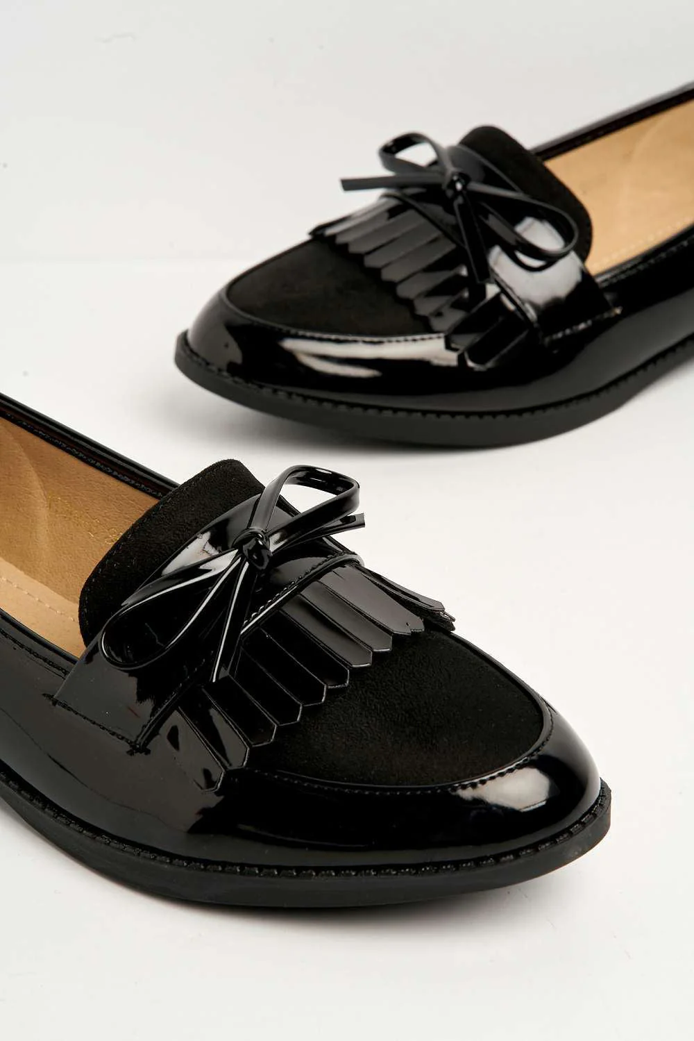 Morgan Fringe Detail Bow Loafers in Black - Image 5