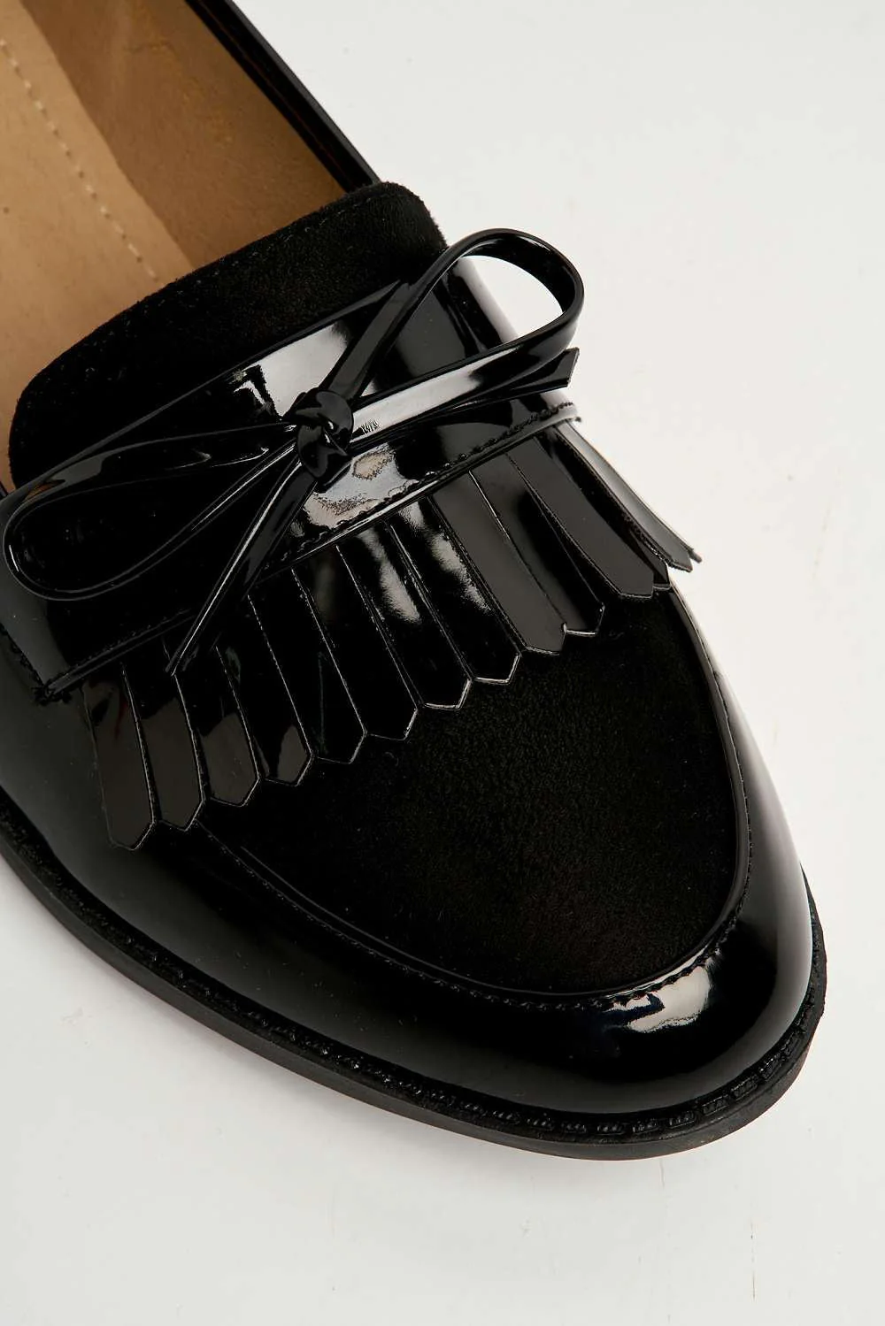 Morgan Fringe Detail Bow Loafers in Black - Image 6