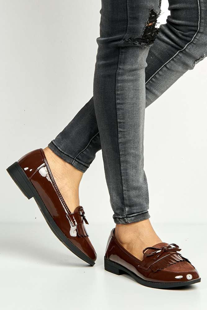 Morgan Fringe Detail Bow Loafers in Brown - Image 2
