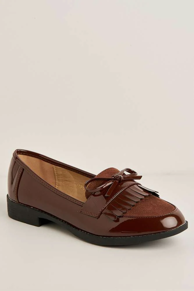 Morgan Fringe Detail Bow Loafers in Brown - Image 4