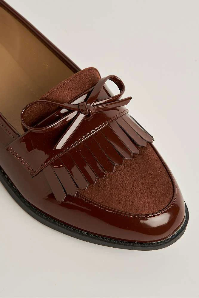 Morgan Fringe Detail Bow Loafers in Brown - Image 5