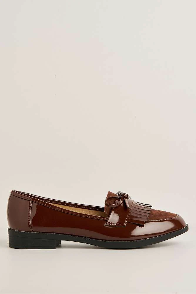 Morgan Fringe Detail Bow Loafers in Brown - Image 6