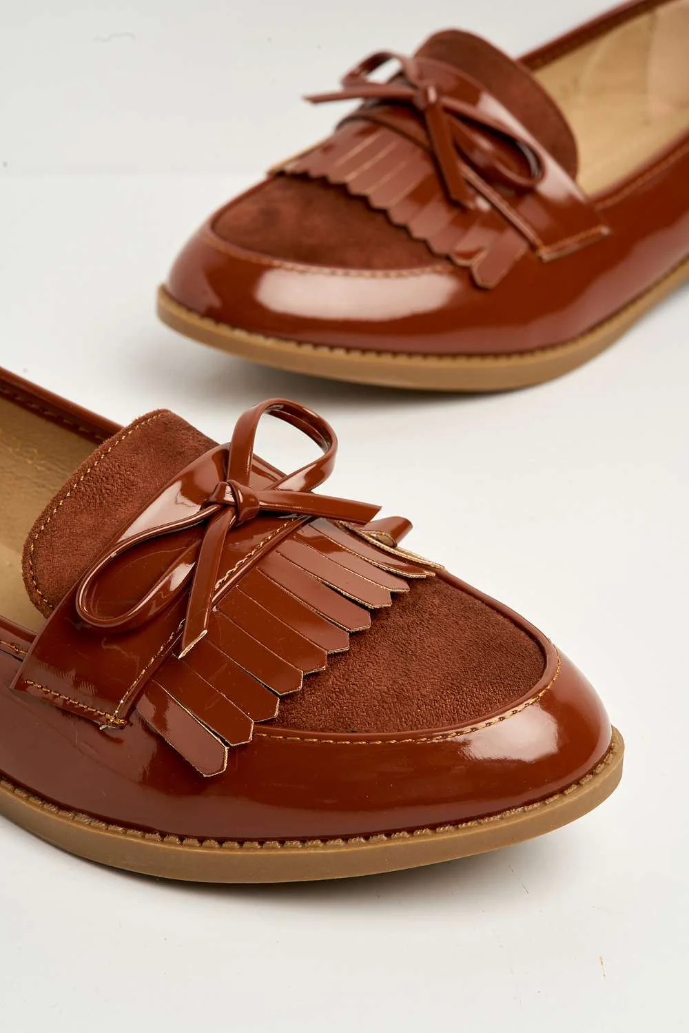 Morgan Fringe Detail Bow Loafers in Camel - Image 5