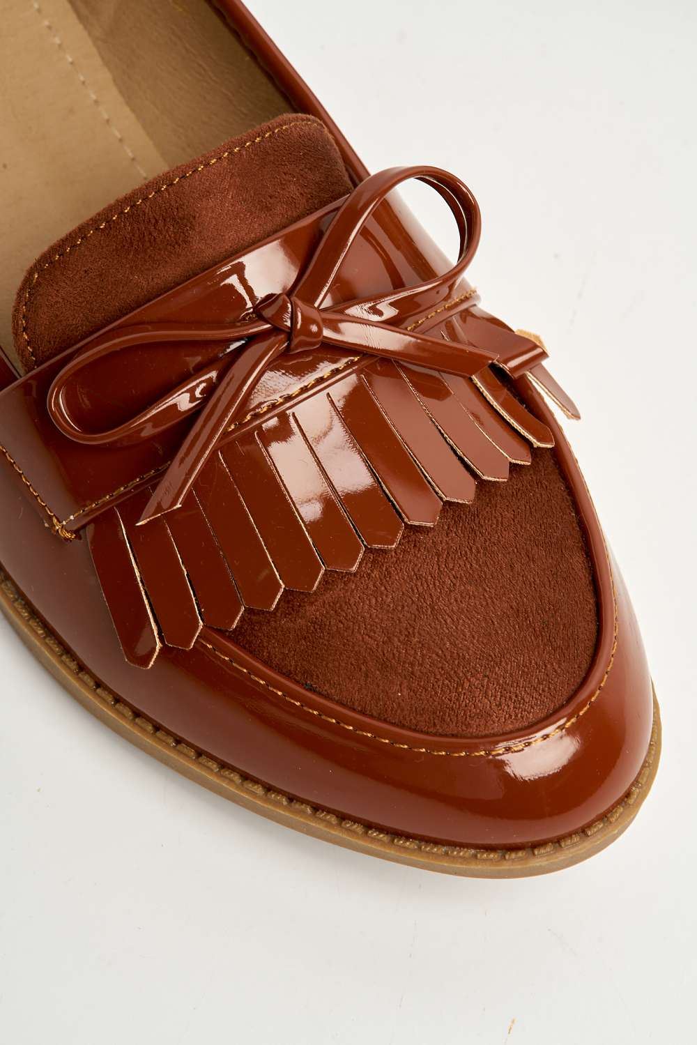 Morgan Fringe Detail Bow Loafers in Camel - Image 6