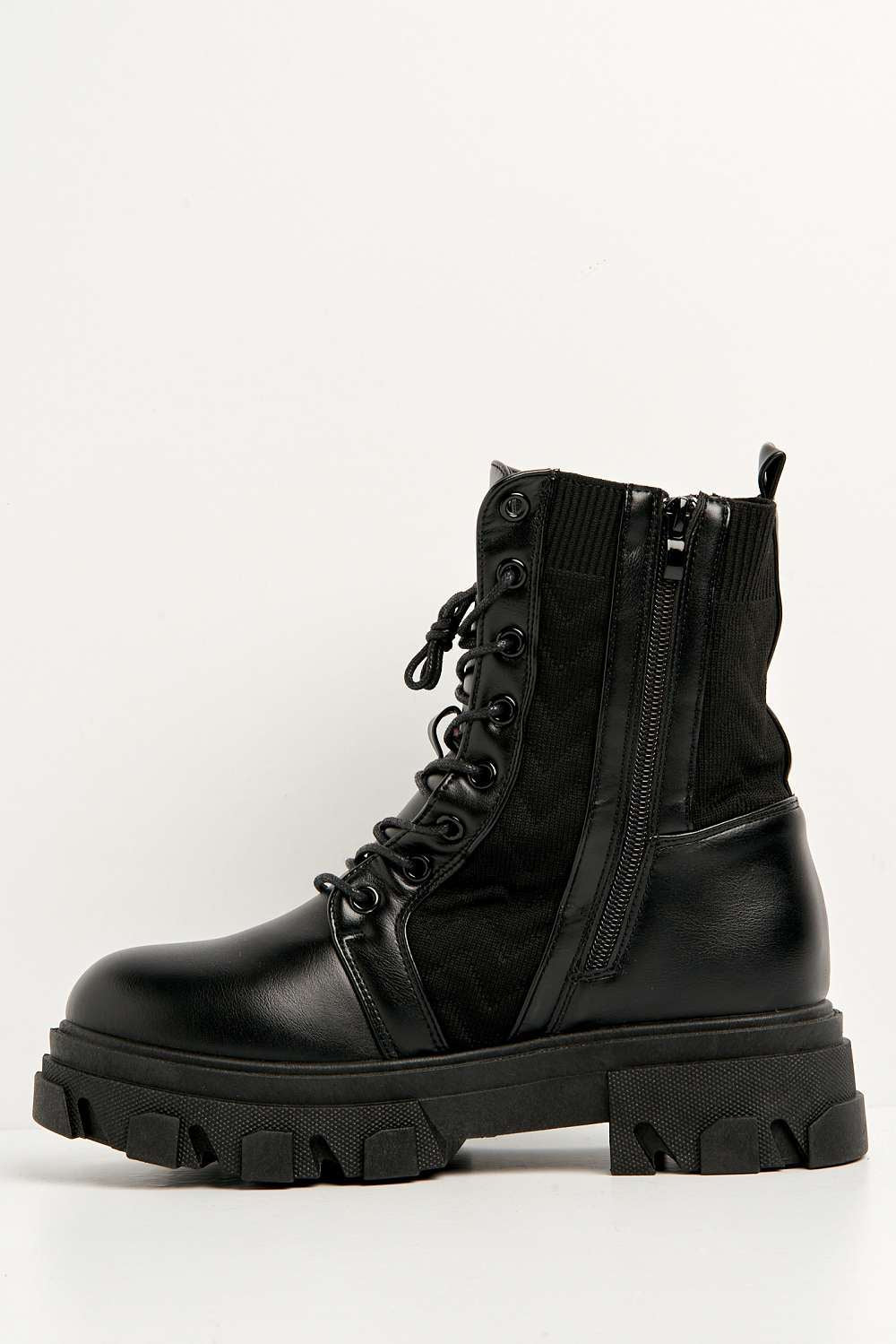 Movia Textured Stretch Panel Lace-up Combat Boots in Black - Image 5