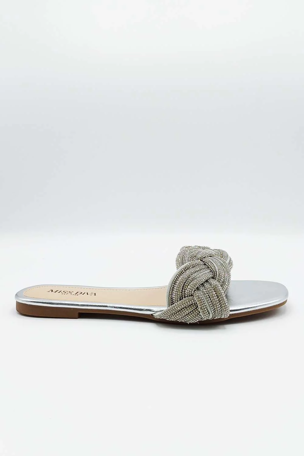 Muna Diamante Knot Band Flat Sliders in Silver - Image 4