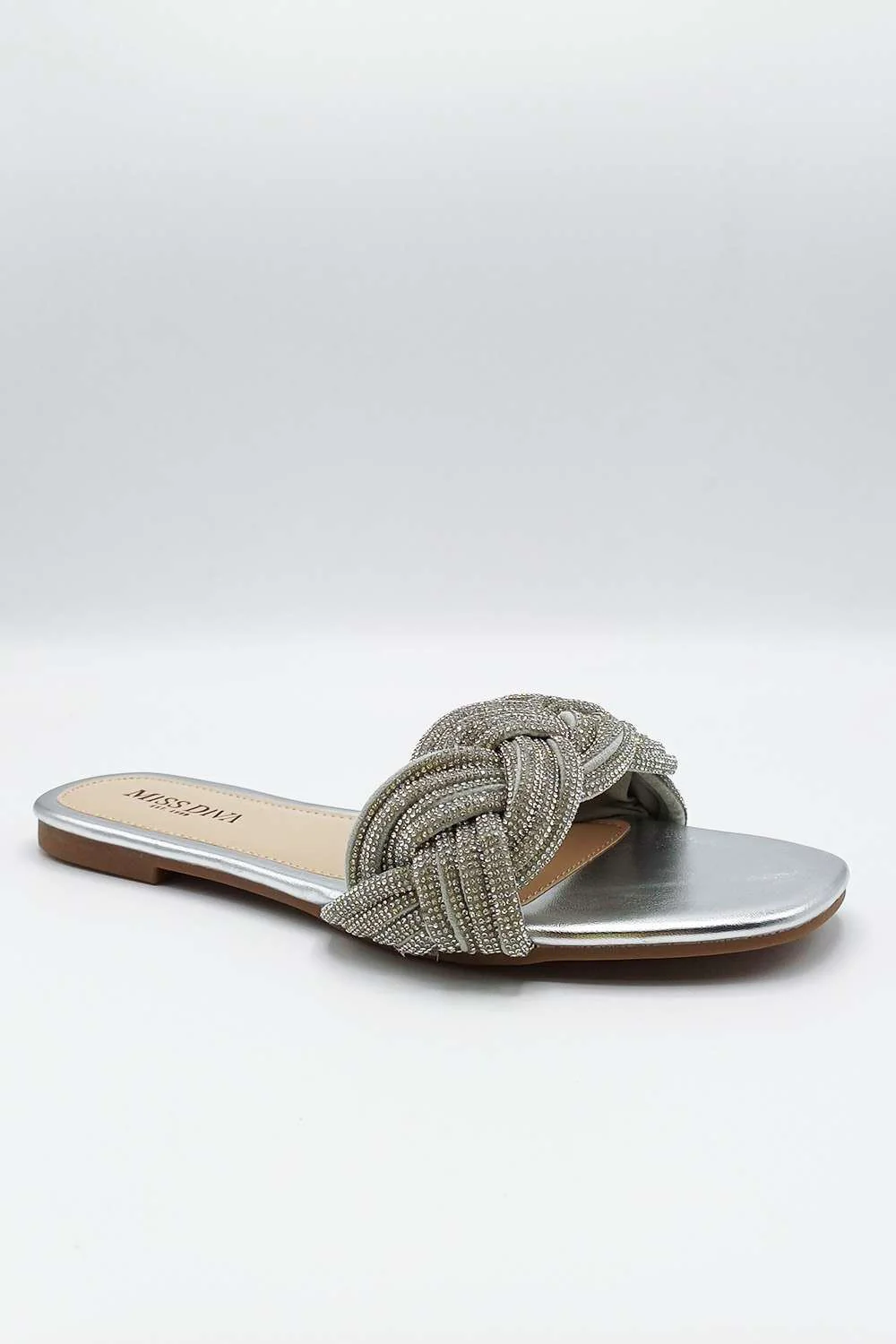 Muna Diamante Knot Band Flat Sliders in Silver - Image 5