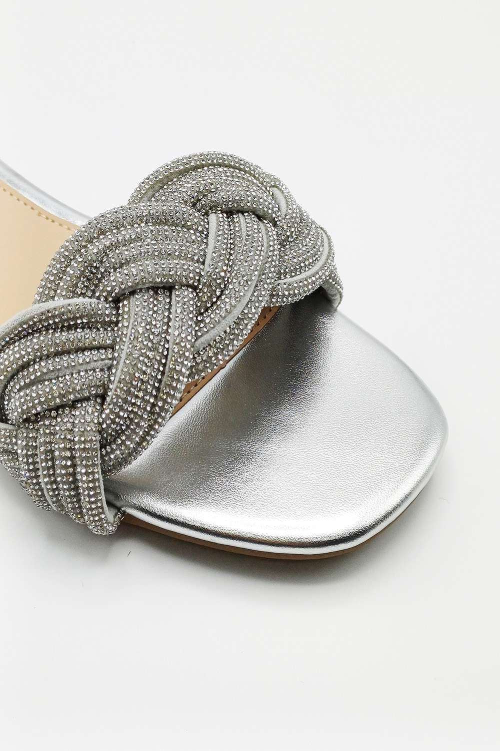 Muna Diamante Knot Band Flat Sliders in Silver - Image 7