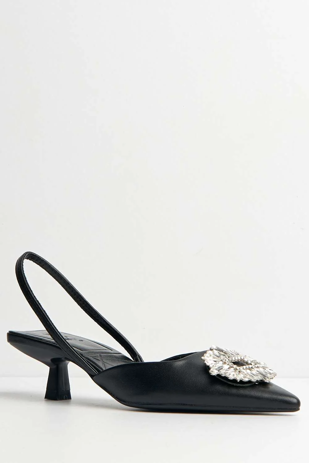 Myra Diamante Brooch Pointed Toe Court Shoes in Black - Image 4