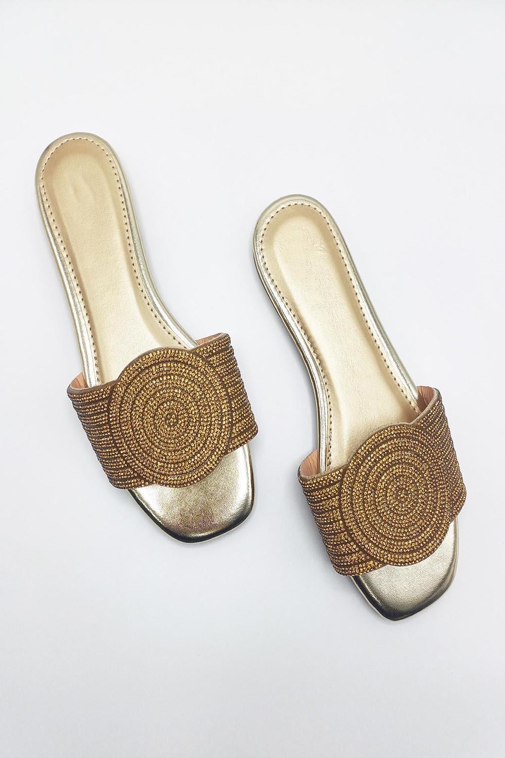 Nala Circle Detail Diamante Band Sliders in Gold - Image 2