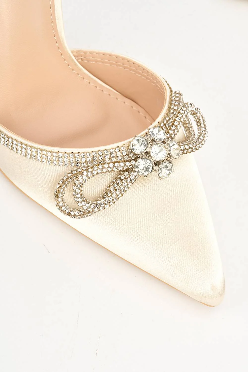 Natalie Pointed Toe Diamante Bow & Strap Court Shoe Heel in Nude - Image 6