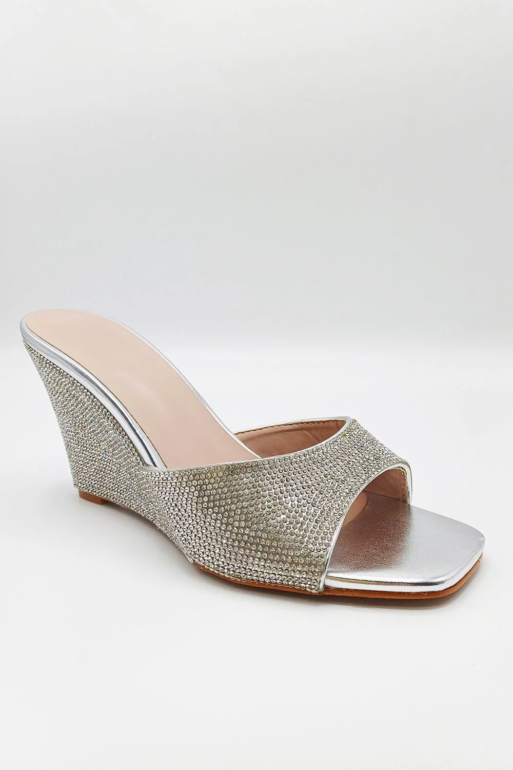 Natassia  Diamante Encrusted Slip On Wedges in Silver - Image 4