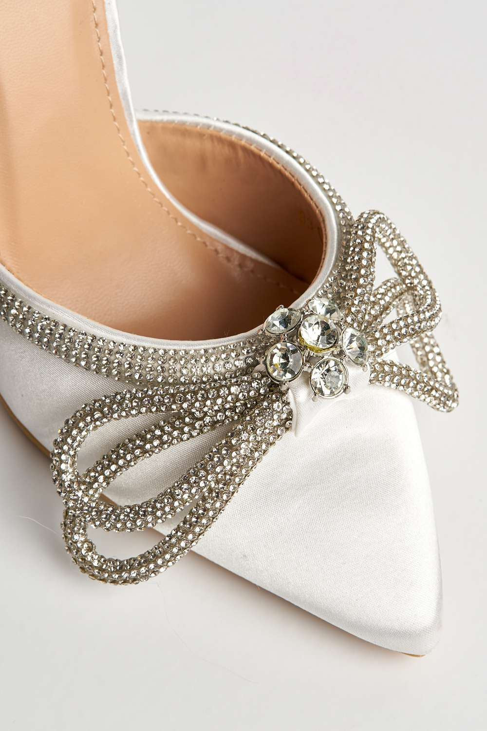 Nattie Pointed Toe Diamante Bow Court Shoe Heels in Ivory - Image 5