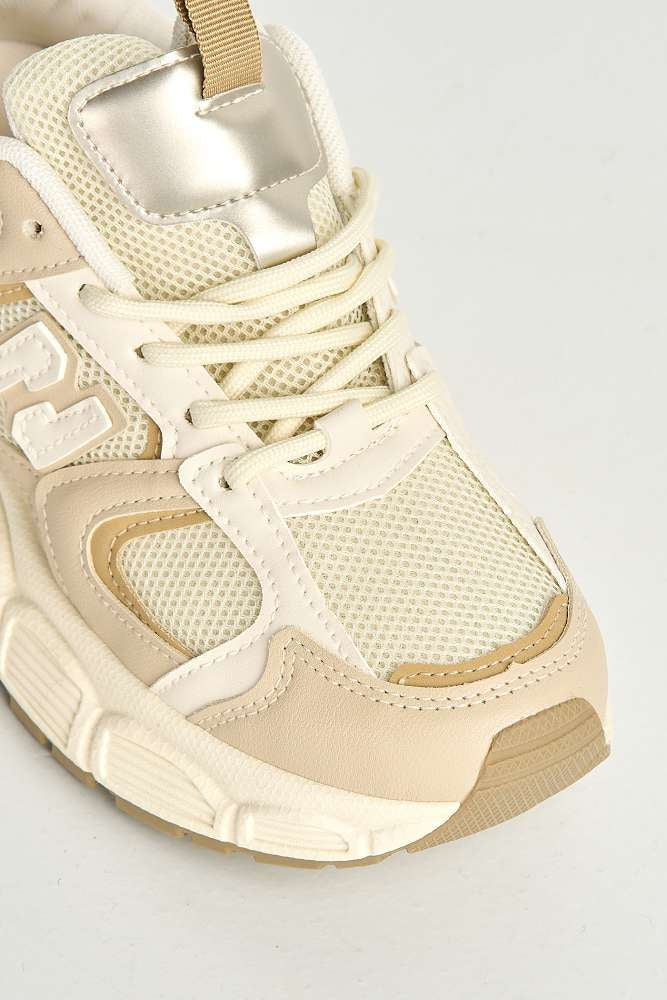 Nerva Stripe Panel N Lace Up Trainers in Beige - Image 5