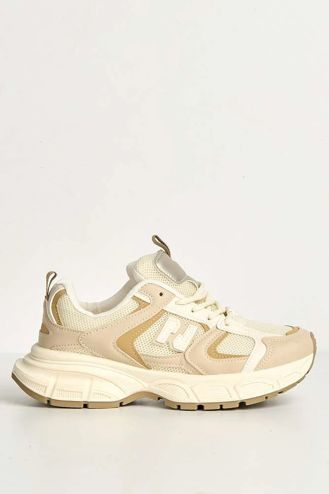Nerva Stripe Panel N Lace Up Trainers in Beige - Image 6