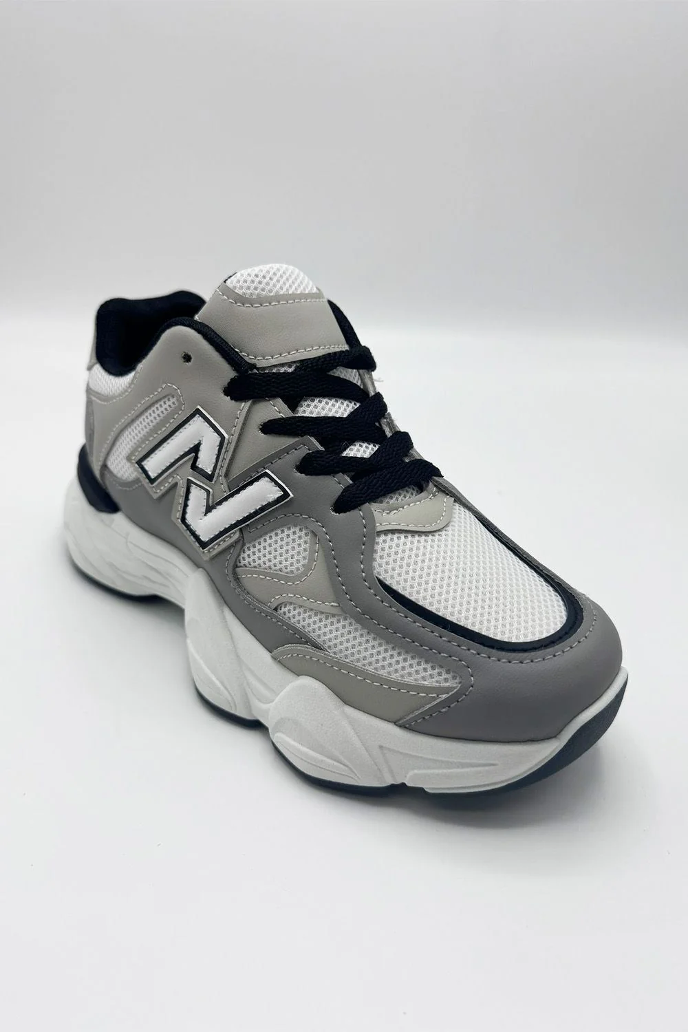 Nevaeh Mesh Lace-Up Trainers in Grey - Image 2