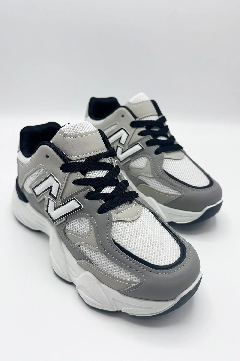 Nevaeh Mesh Lace-Up Trainers in Grey - Image 3
