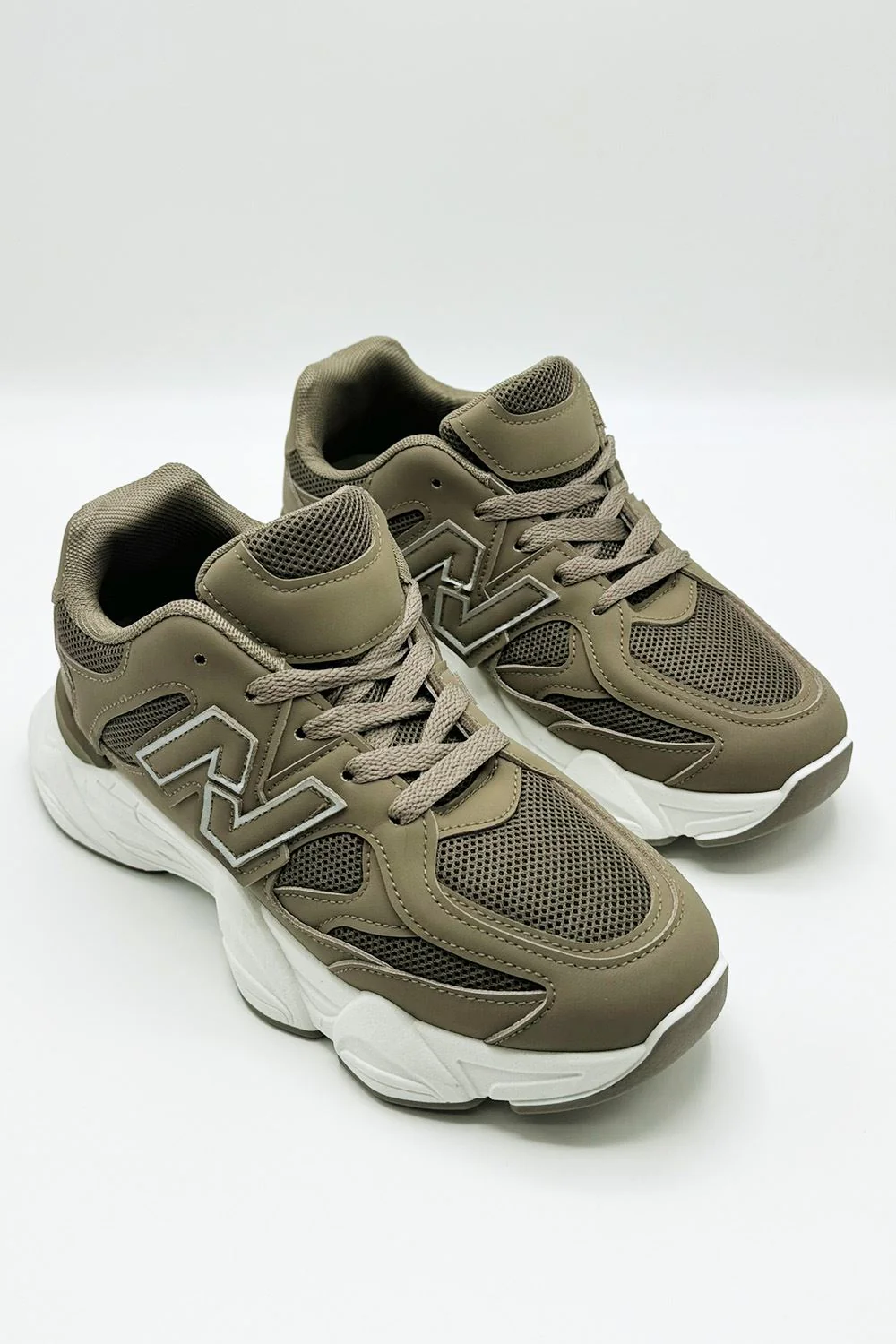 Nevaeh Mesh Lace-Up Trainers in Khaki - Image 2