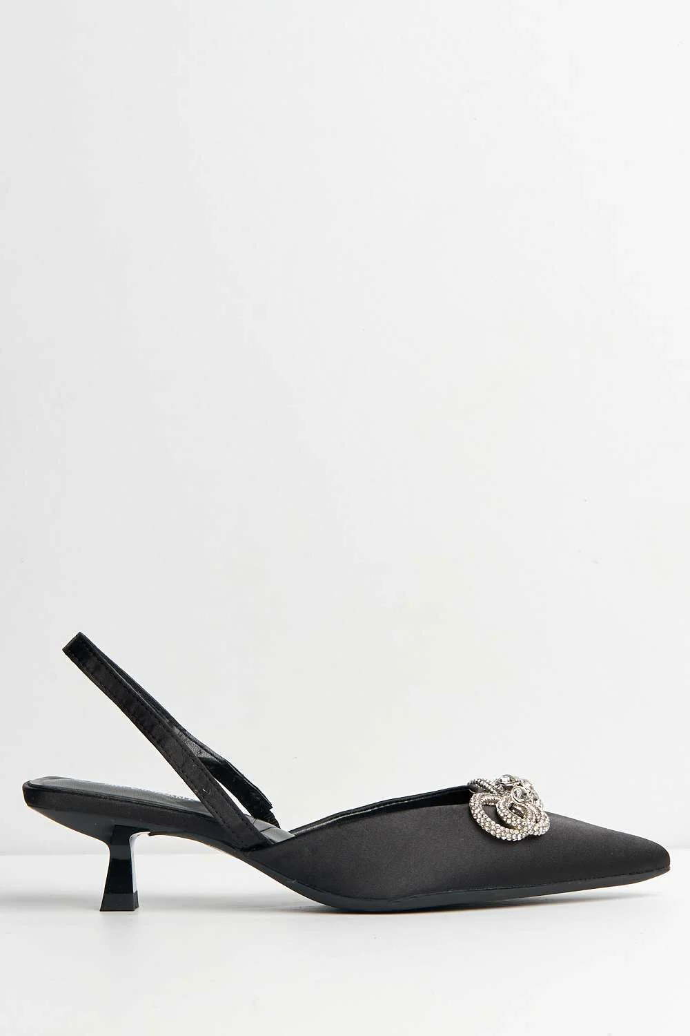 Nia Diamante Bow Detail Kitten Heel Court Shoes in Black - Image 5