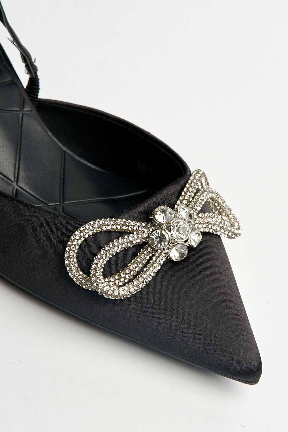 Nia Diamante Bow Detail Kitten Heel Court Shoes in Black - Image 6