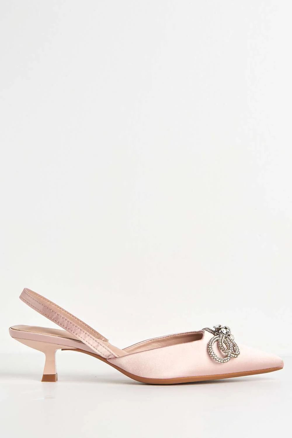 Nia Diamante Bow Detail Kitten Heel Court Shoes in Champagne - Image 5