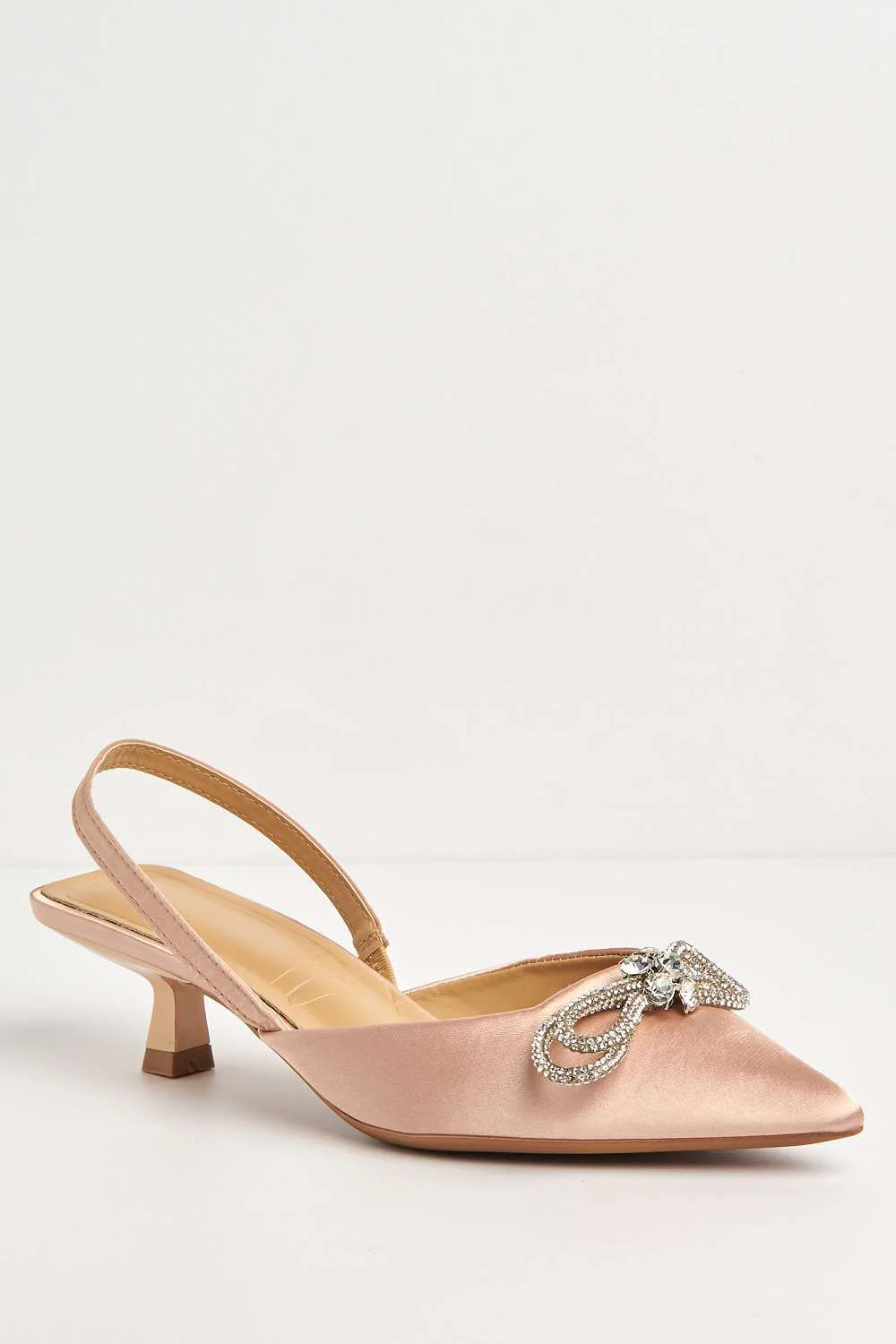 Nia Diamante Bow Detail Kitten Heel Court Shoes in Gold - Image 4