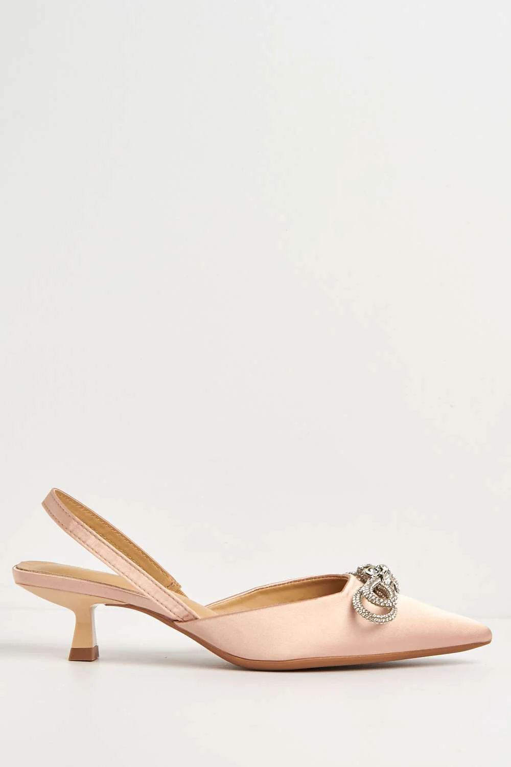 Nia Diamante Bow Detail Kitten Heel Court Shoes in Gold - Image 5