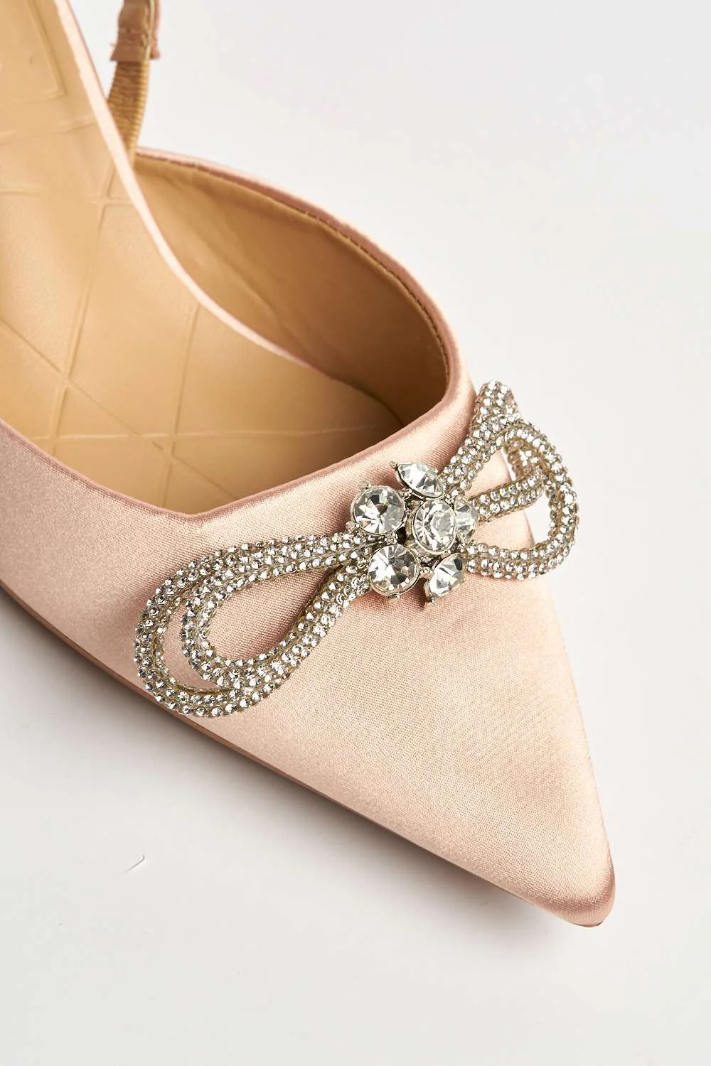 Nia Diamante Bow Detail Kitten Heel Court Shoes in Gold - Image 6