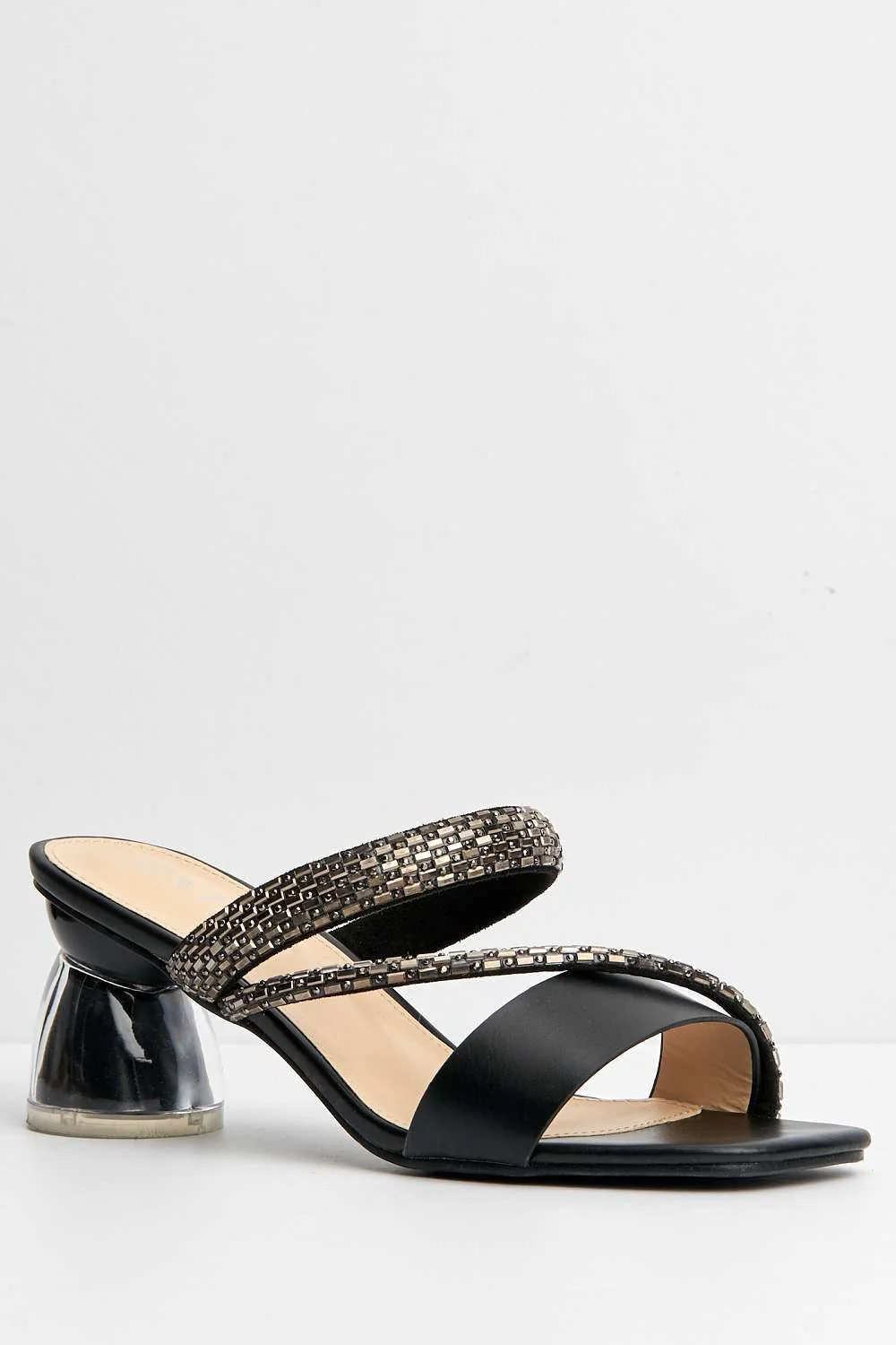Nimra Diamante Embellished Block Heel Mules in Black - Image 4