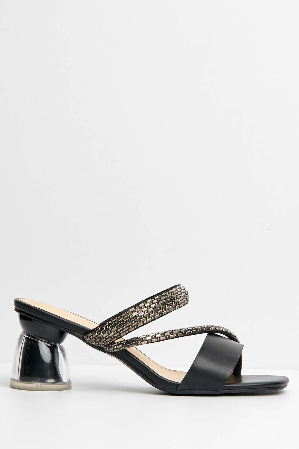 Nimra Diamante Embellished Block Heel Mules in Black - Image 5