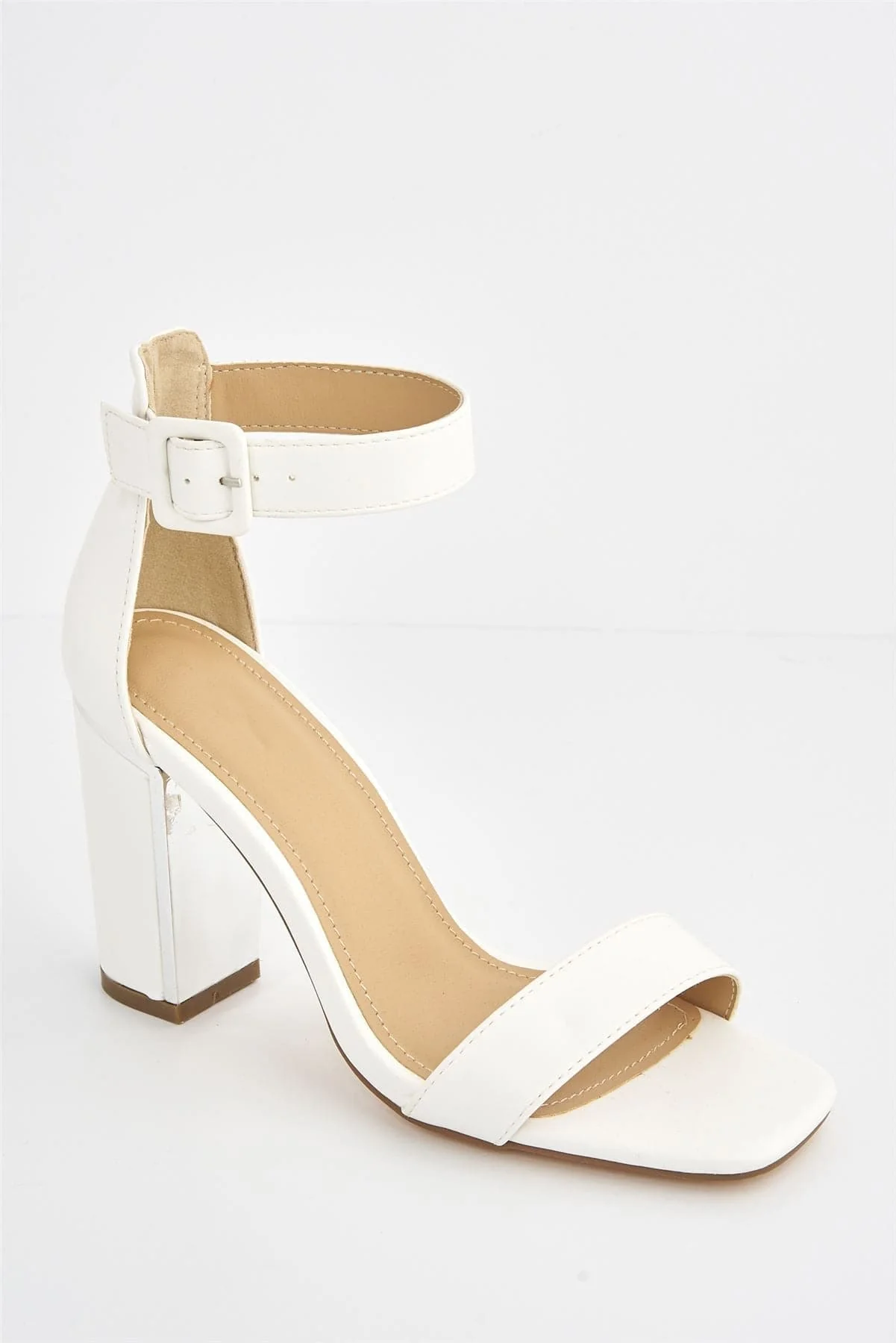 Lana Anklestrap Block Heel Sandal in White Matt - Image 4