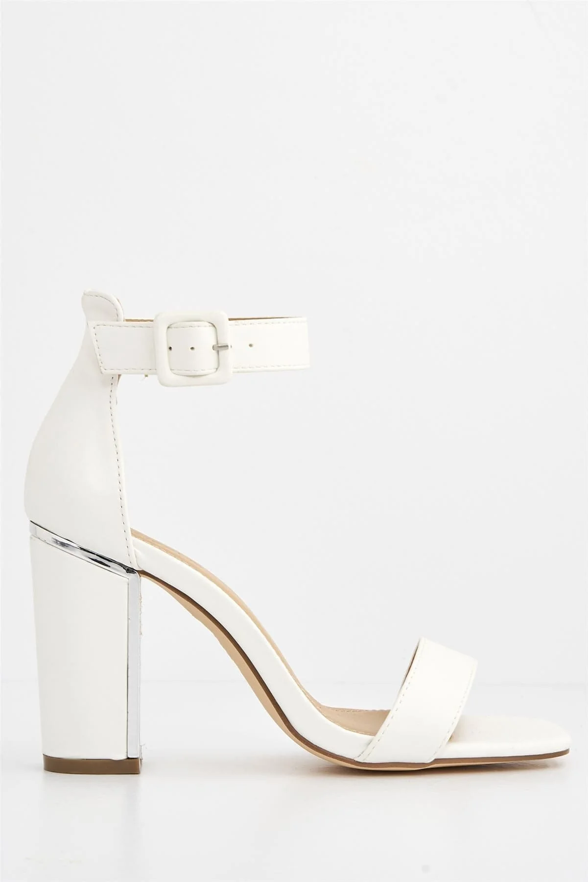 Lana Anklestrap Block Heel Sandal in White Matt - Image 5