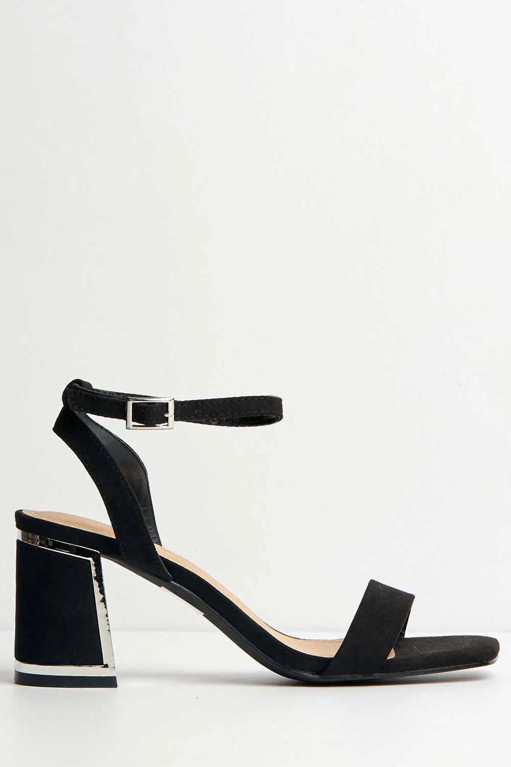 Nuvem Metallic Trim Block Heel Sandals in Black Suede - Image 5