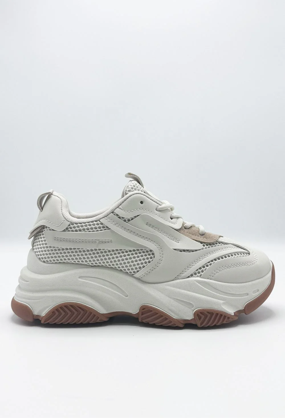 Nyla Chunky Sole Lace-Up Mesh Panel Trainers in Beige - Image 2
