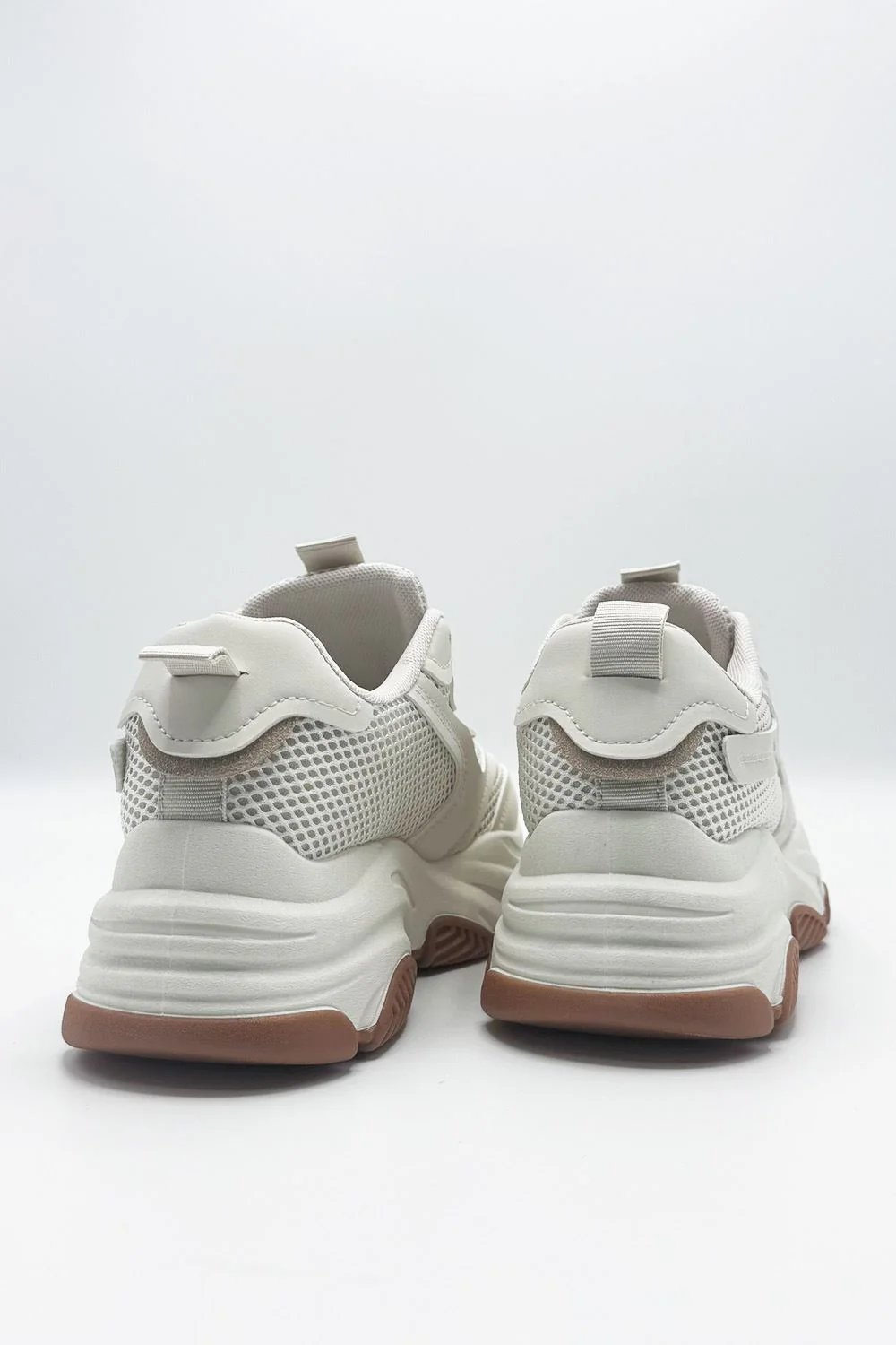 Nyla Chunky Sole Lace-Up Mesh Panel Trainers in Beige - Image 4