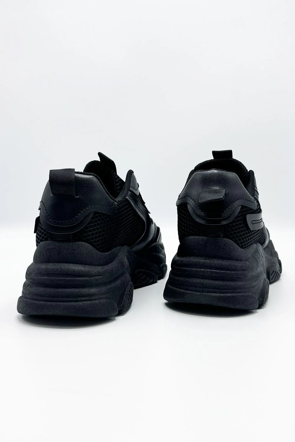 Nyla Chunky Sole Lace-Up Mesh Panel Trainers in Black - Image 4