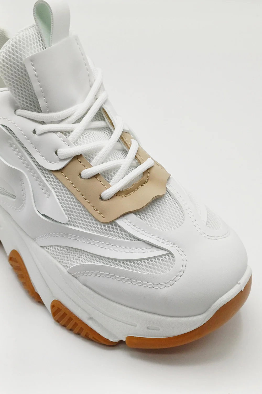 Nyla Chunky Sole Lace-Up Mesh Panel Trainers in White - Image 4
