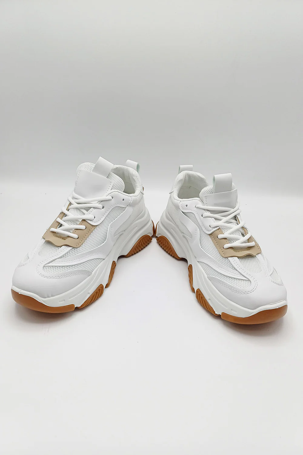 Nyla Chunky Sole Lace-Up Mesh Panel Trainers in White - Image 5