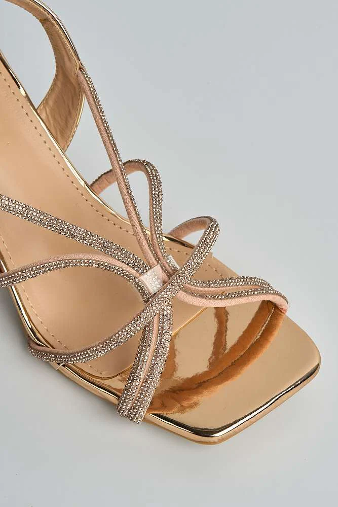 Odessa 5 Diamante Embellished Spool & Straps Heeled Sandals in Rose Gold - Image 5