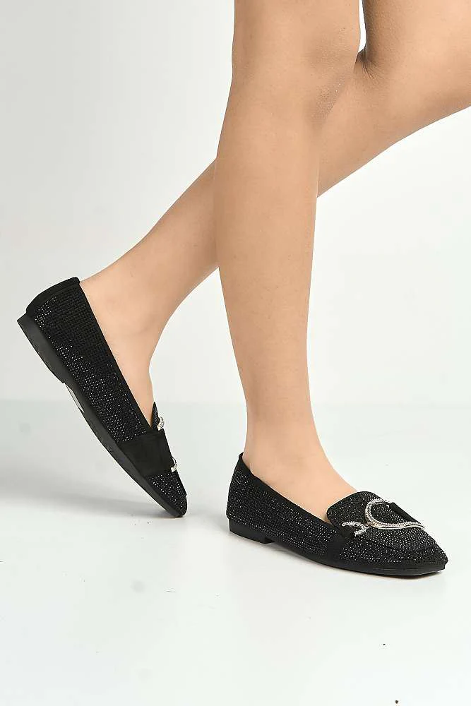 Ondina Gemstone Embellished D Link Flat Loafers in Black - Image 2
