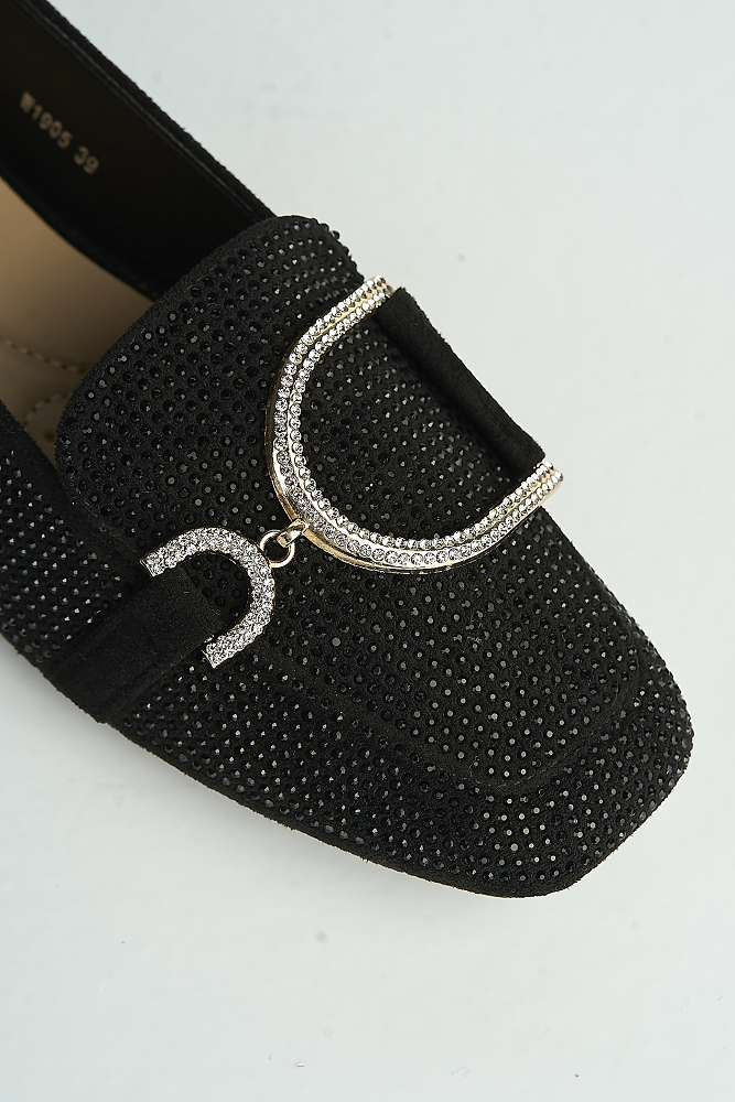 Ondina Gemstone Embellished D Link Flat Loafers in Black - Image 5