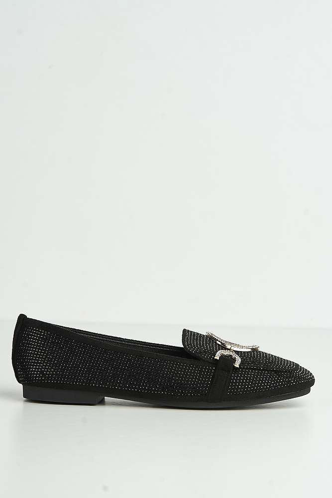 Ondina Gemstone Embellished D Link Flat Loafers in Black - Image 6