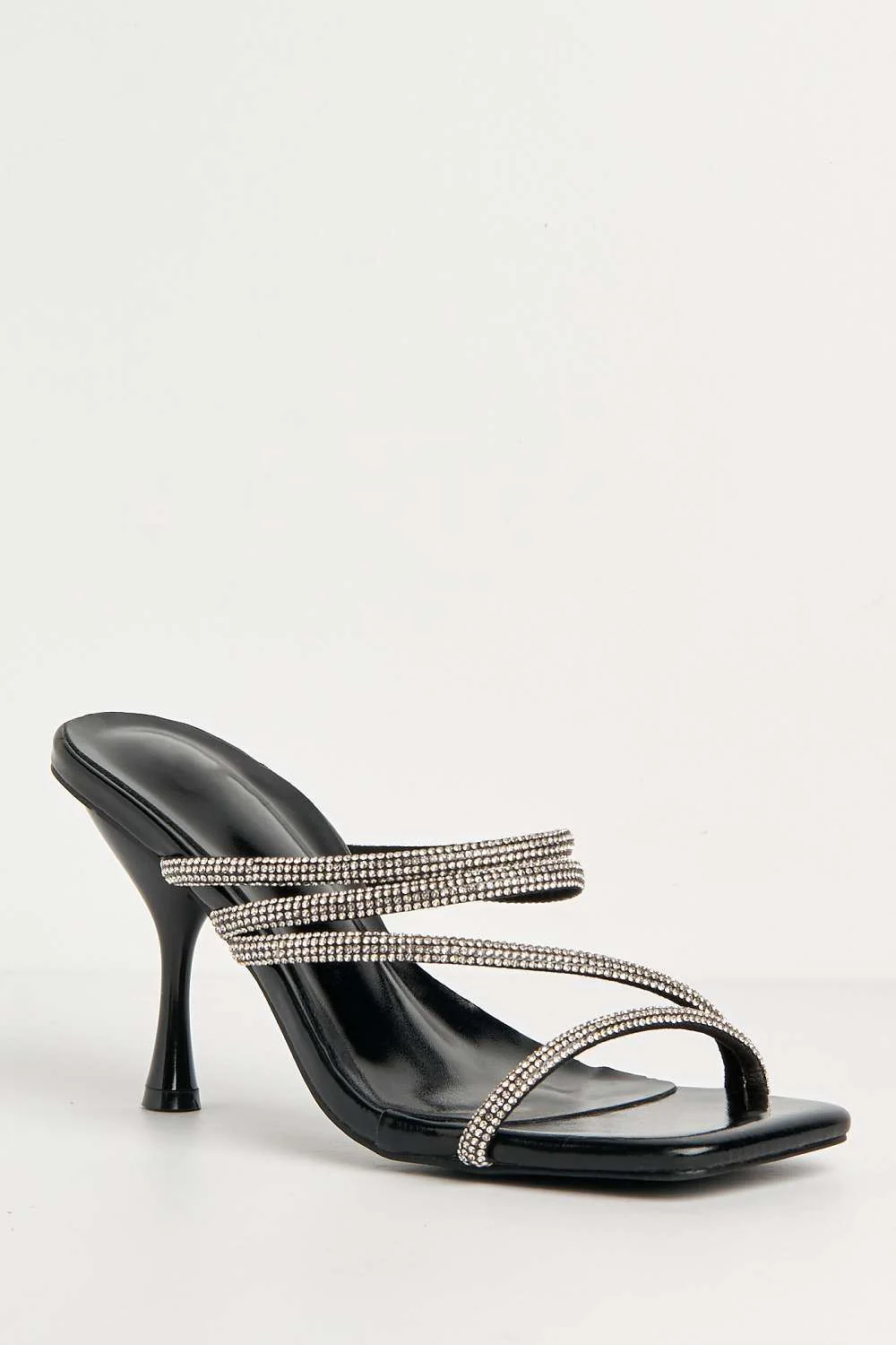 Osia Diamante Embellished Square Toe Heeled Mules in Black - Image 4