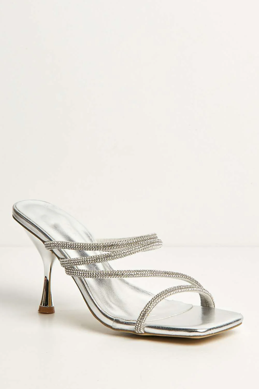 Osia Diamante Embellished Square Toe Heeled Mules in Silver - Image 4